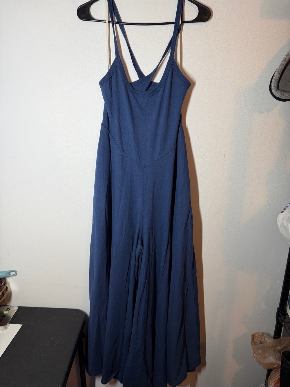 Free People Deep Navy Blue Wide-Leg Strappy Jumpsuit